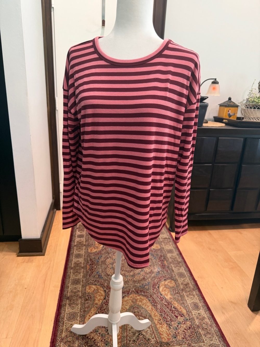 Lou & Grey Pink and Burgundy Striped Long-Sleeve Top